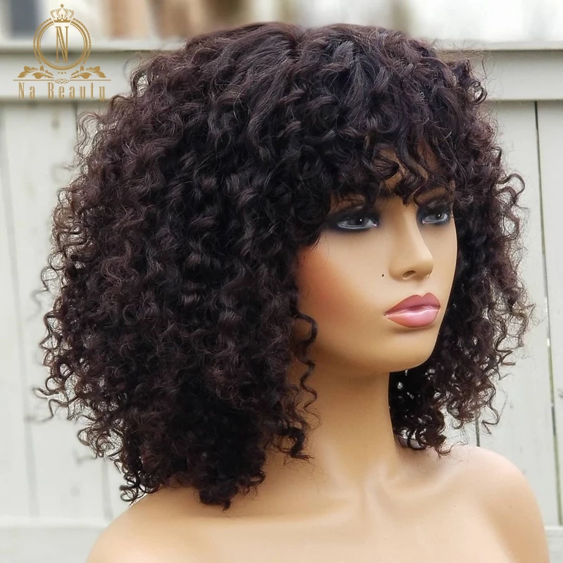 

Deep Curly Fringe Short Bob Wigs With Bangs 360 Lace Frontal Human Hair Wigs HD Lace Front Wigs For Black Women Nabeauty 180%