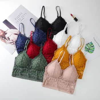 레이스 탑 섹시 란제리 무선 브래지어 여성 브이 넥 Bralette 여성 브래지어 소프트 백리스 패션 브래지어 탑 속옷 