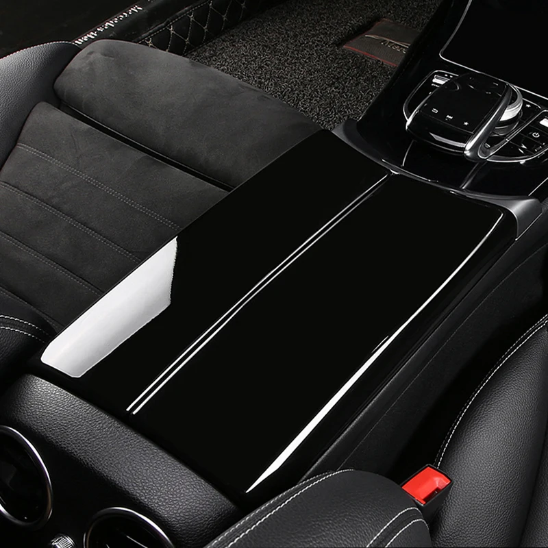Accessories For Mercedes Benz C E Class W205 W213 GLC X253 Car Interior Stowing Tidying Armrest box Panel Stickers Cover Trim