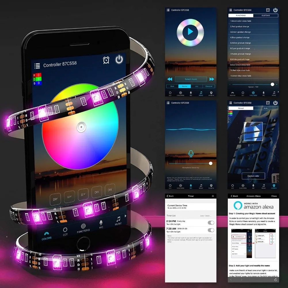 Imagem -03 - Luzes de Tira de Controle Inteligentes sem Fio do Telefone do Rgb Wifi Trabalhar com Alexa o Jogo Impermeável Smd 5050 5m 10m da Tira da Fita do Diodo Emissor de Luz