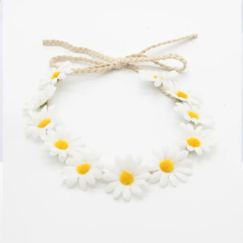 Sunflower Garland Floral Wreath Woven Daisy Headband for Women Female Girls Hat Hair Decorative Accessories