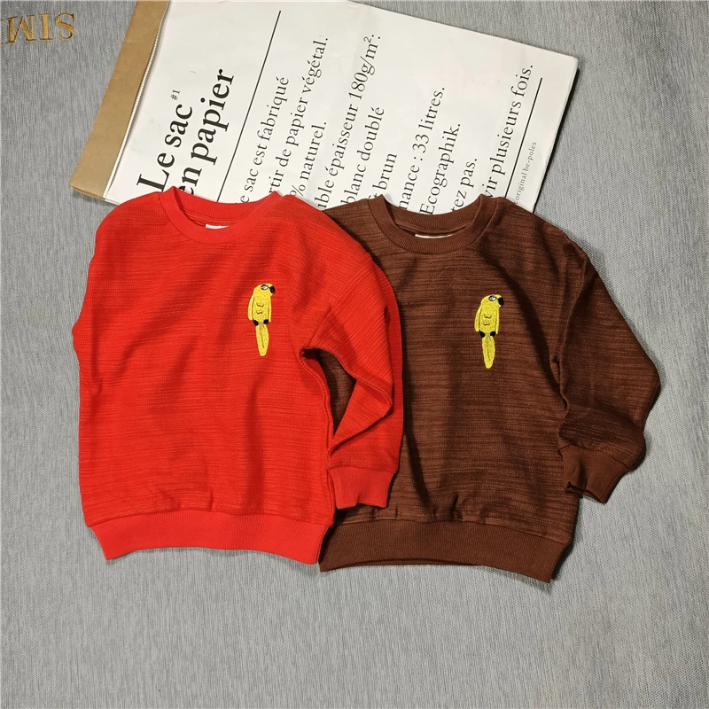 yellow parrot sweaters red/brown for  kids boys girls autumn