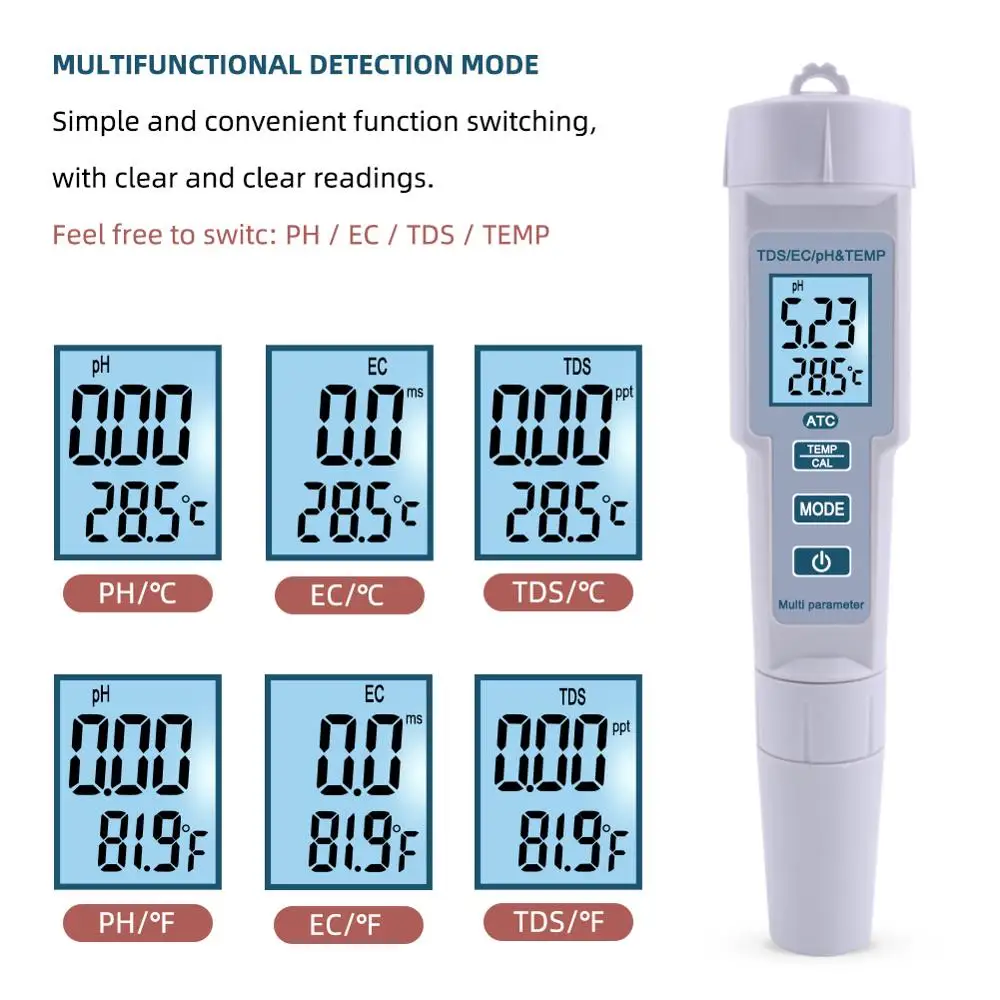 yieryi New TDS PH Meter PH/TDS/EC/Temperature Meter Digital Water Quality Monitor Tester for Pools, Drinking Water, Aquariums