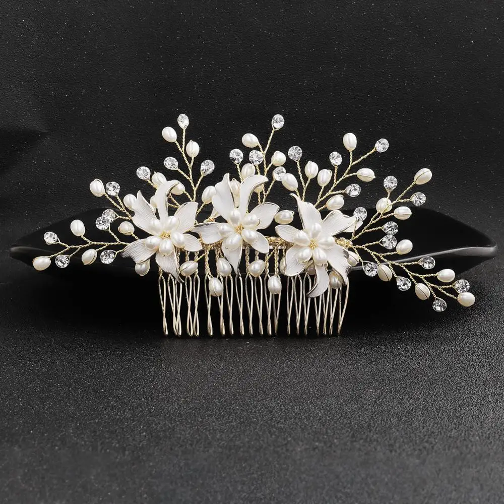 Strass Fiore Foglia Nuziale Del Pettine Dei Capelli per Le Ragazze di Cristallo Ornamenti Dei Capelli Dei Monili di Cerimonia Nuziale Accessori per Capelli