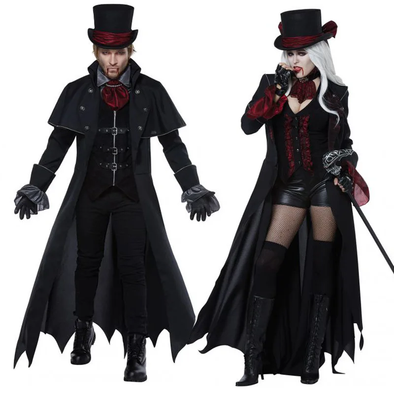 Novo adulto vampiro trajes das mulheres dos homens festa de halloween vampiro casal filme cosplay fantasia roupa vestidos