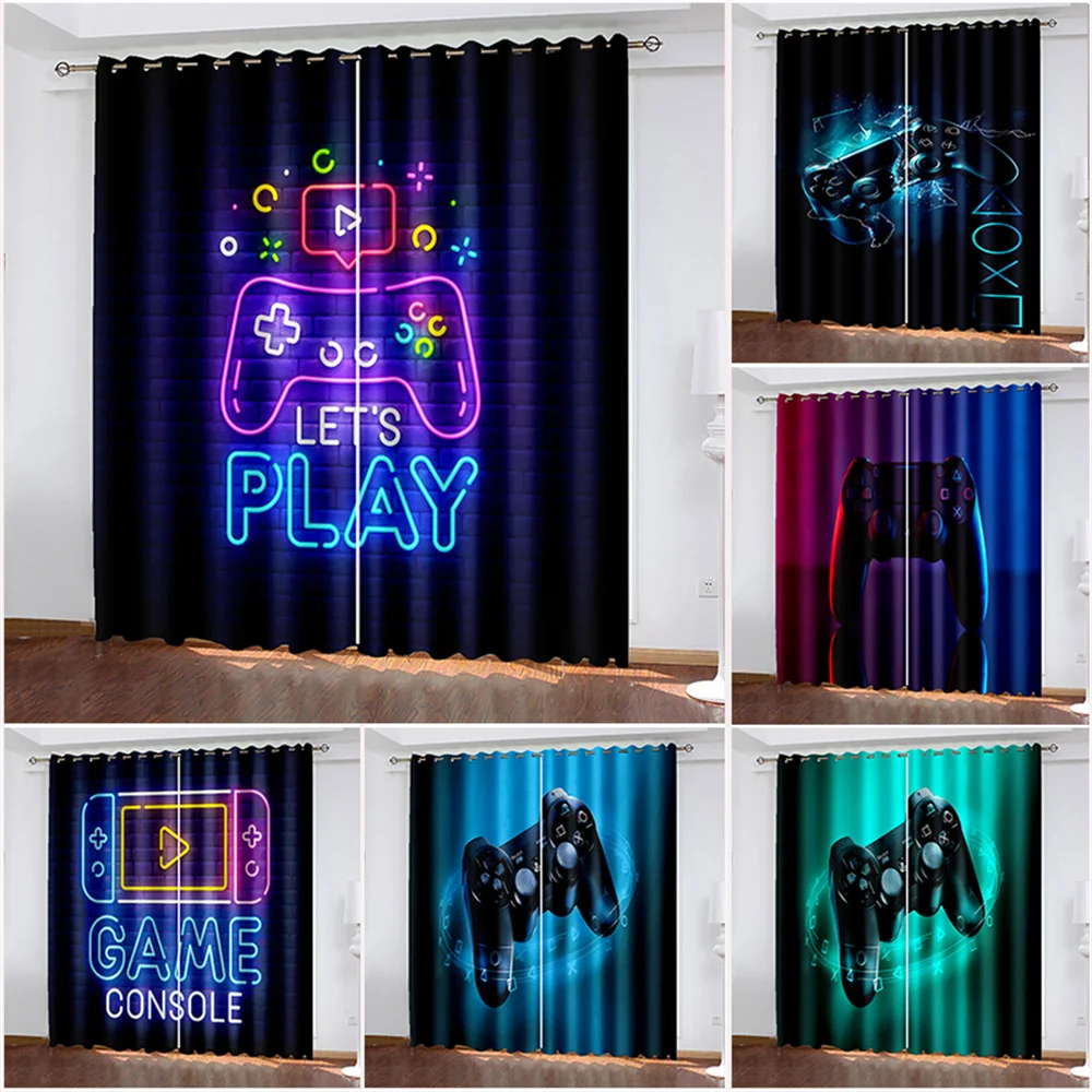 

3D Digital Printing Colorful Game Console Woven Curtains for Bedroom Left and Right Biparting Open Home Modern Blackout Curtains