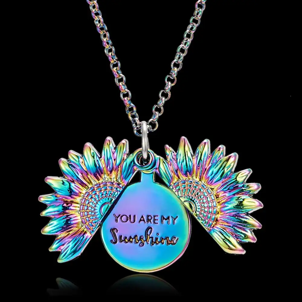 1PC Bohemian Fashion Sunflower Pendant Necklace 3 Color Engraved YOU ARE MY SUNSHINE Metal Link Chain Choker Jewelry Wholesale