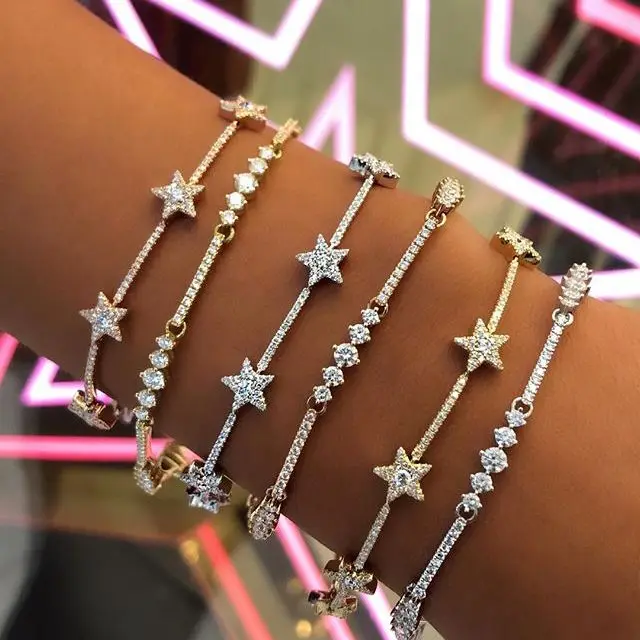New Arrived Delicate Star Chain Charm Bracelets Paved Tiny Sparking Shiny CZ Stone For Women Simple Jewelry Party Wedding Gifts