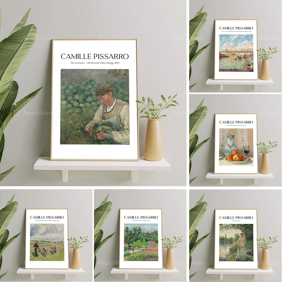 Camille Pissarro - Asilo de Eragny, Traje de baño, Puerto exterior de Dieppe, Paisaje con Pâtis, Póster de arte impresionista de Pontoise