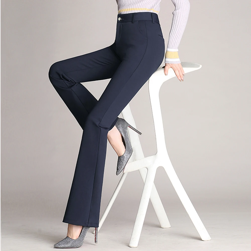 New Brand Fashion Women\'s Flare Pants Office Lady Stretch Black Suit Pants High Waist Streetwear Long Straight Trousers Femme