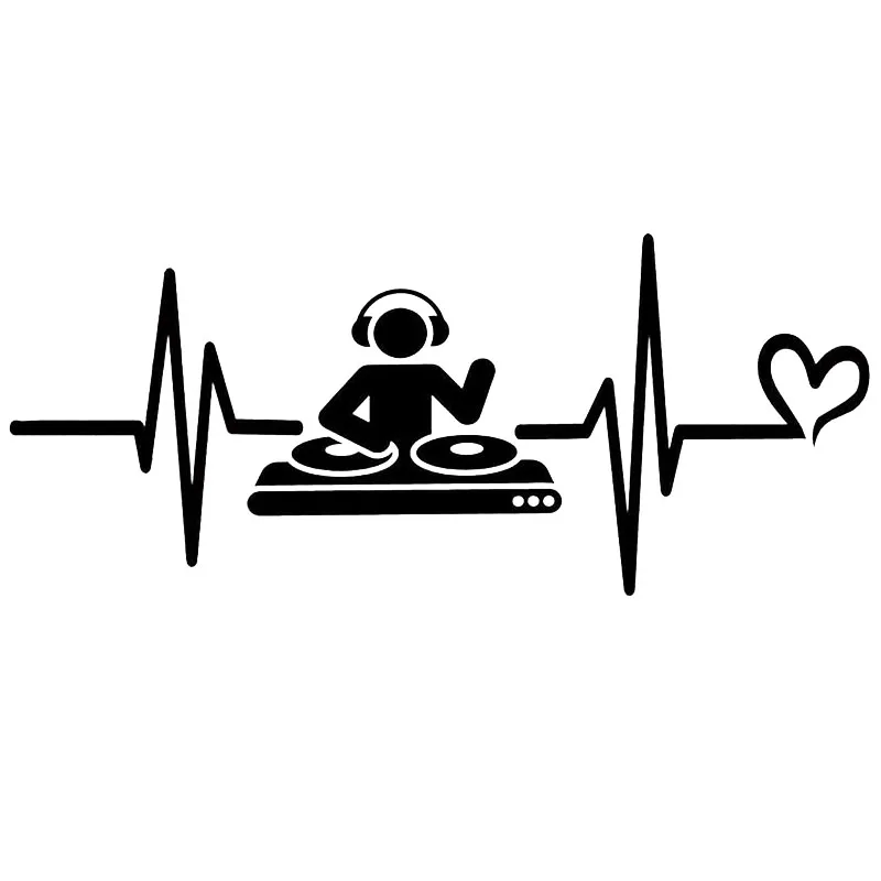 DJ DJing bar Music Lover Heartbeat Liveline Earphone Car Sticker Trunk Decal Waterproof Black/White AL389