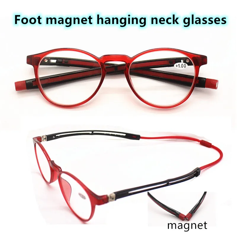 Upgraded Magnet Reading Glasses Men and Women Adjustable Hanging Neck Magnetic Reading Glasses Unisex Round Glasses Eyewear +1.5