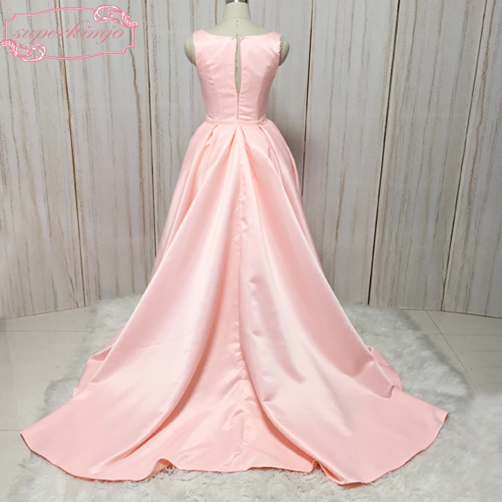 Vestidos cor-de-rosa de baile 2020, decote em v, cetim destacável, longo, vestidos noturnos, imagem real, vestidos formais