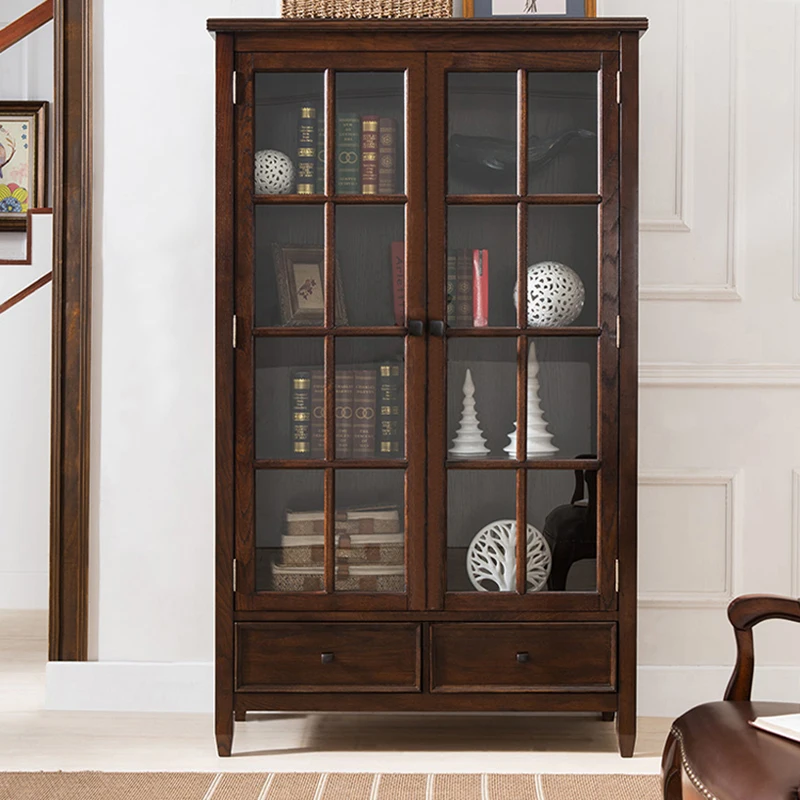 Free Combination Bookcase American Solid Wood Two-door Bookcase European-style Study Room Furniture Storage Cabinet