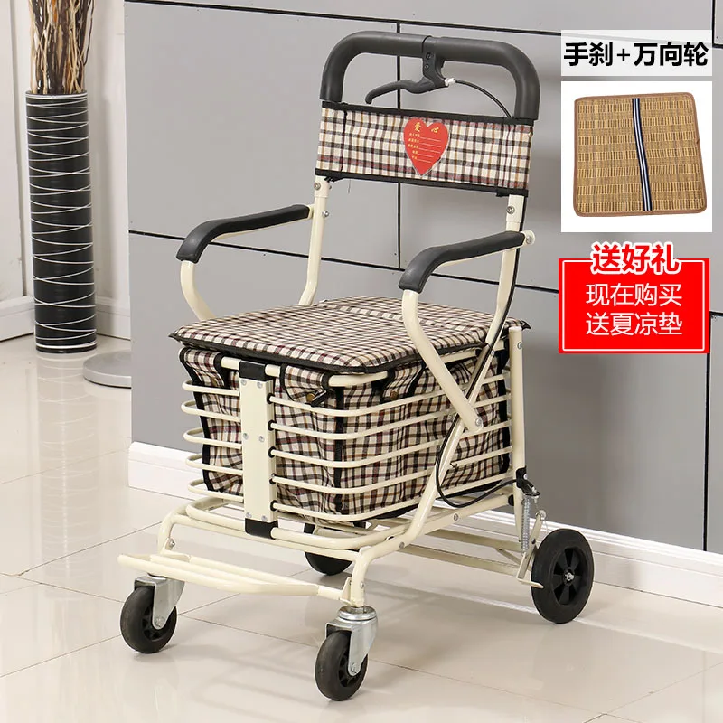 Elderly Trolley Can Sit  Push Elderly Shopping Cart  shopping  Luggage Trolley Seat Folding Walking baby stroller  travel pram