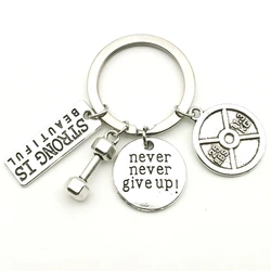 2020 Fashion Accessories 25LBS Keychain Mini Dumbbell Barbell Keychain Never Give Up Fitness Keychain Charm Gift Coach Souvenir