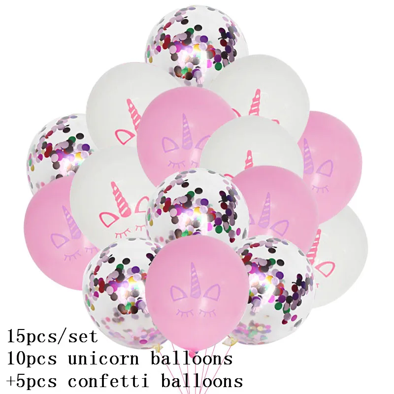 15pcs Pink Unicorn Balloon Unicorn Latex Confetti Baloon for Birthday Party Decoration Baby Shower Girl 1st Birthday Kids Favors