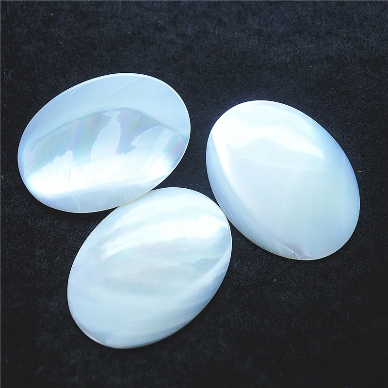 2PCS Nature Shell Cabochons Mother Of Pearl Saltwater Cabs NO Hole Oval Shape 30X40MM WHITE Colors