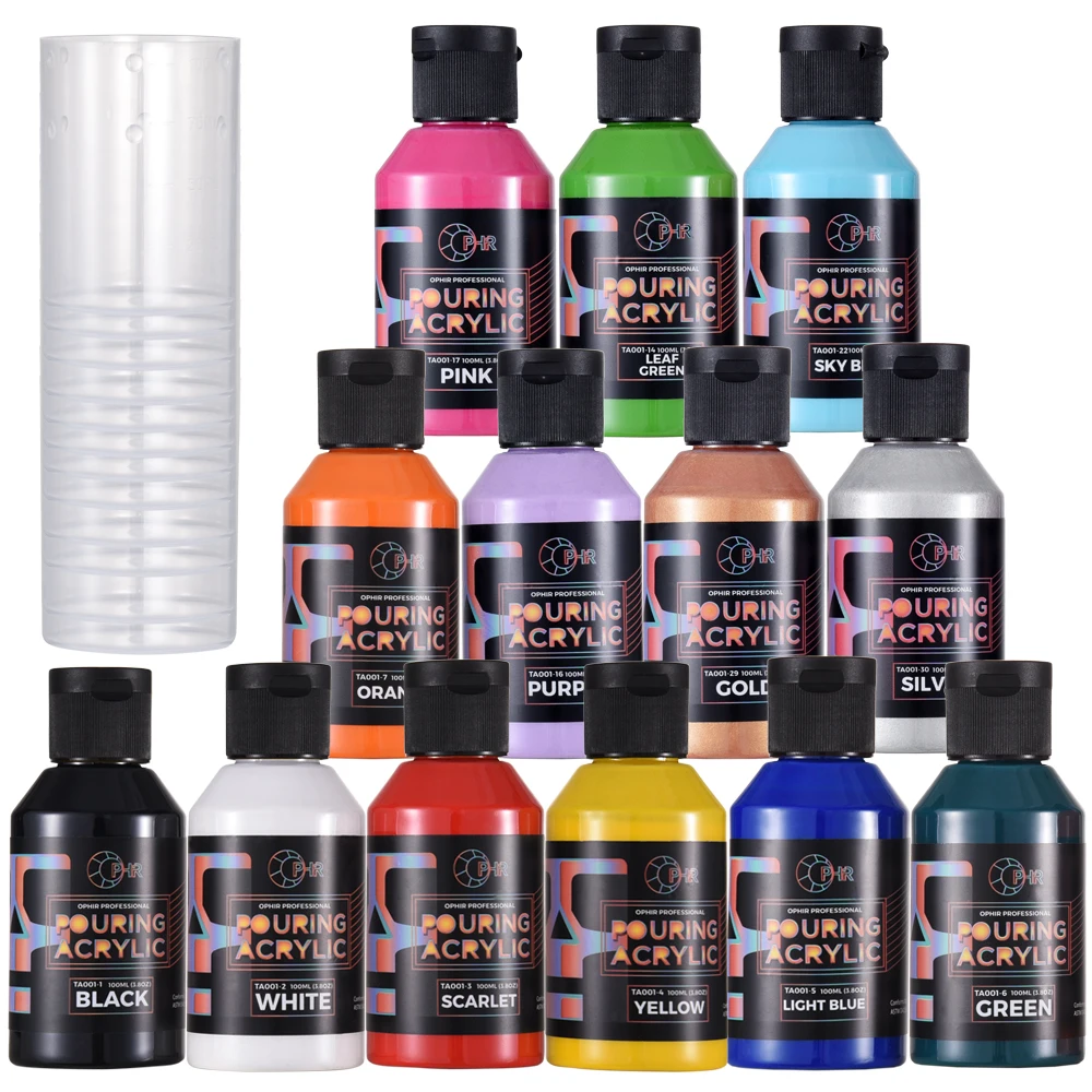 

OPHIR 14 Colors Pre-Mixed Acrylic Pouring Paint Fluid Marbling Painting Water-Based Pigment for Drawing Art DIY 100ML TA001