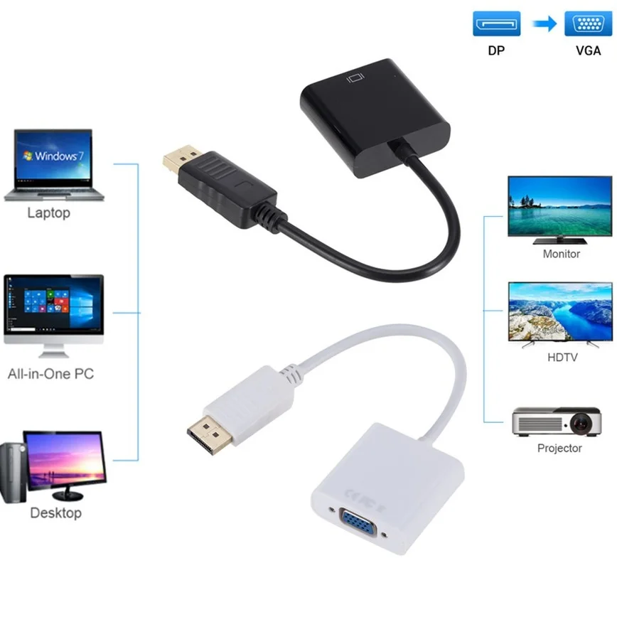 Grwibeou DisplayPort Port wyświetlacza DP na kabel adaptera VGA konwerter męski na żeński do laptopa komputer stancjonarny Monitor HDTV projektor