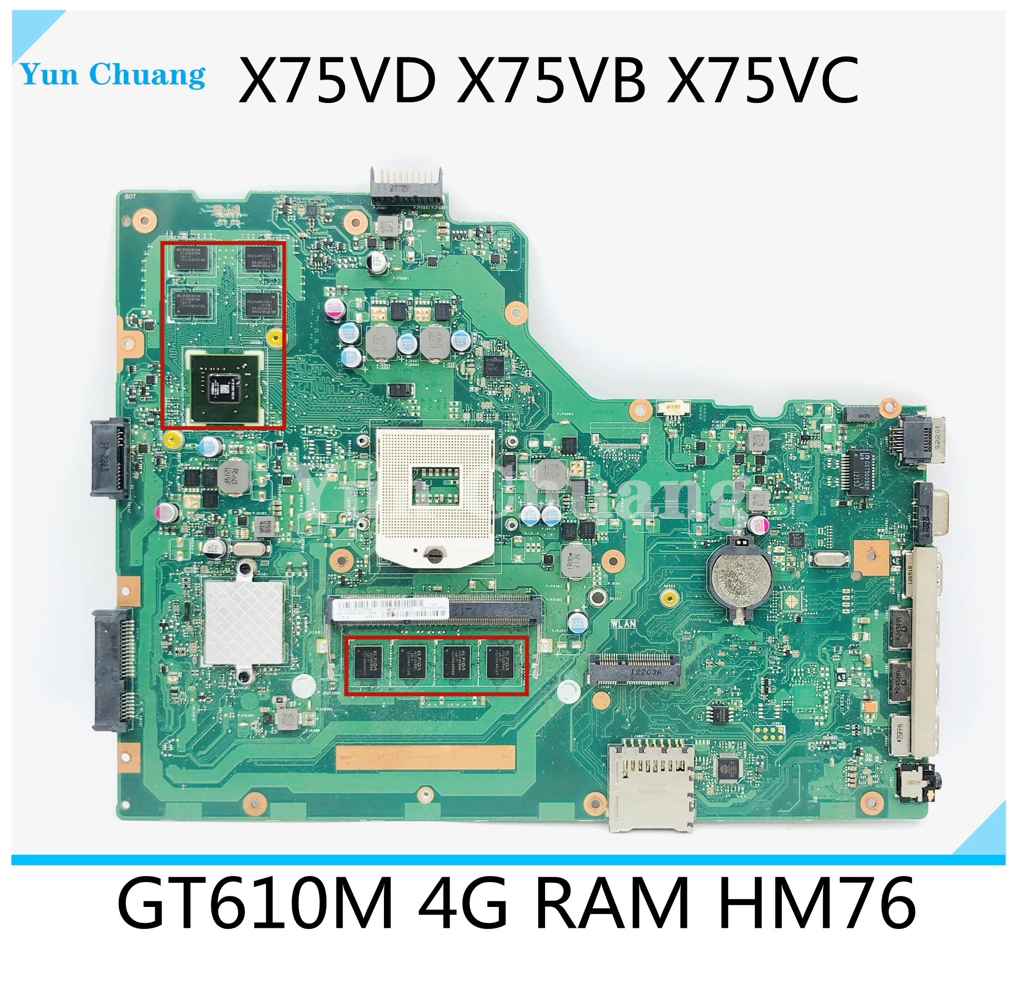 

X75VD Laptop motherboard For ASUS X75VC X75VB X75VD X75V Original Mainboard HM76 4GB-RAM GT610M GPU DDR3 100% tested OK