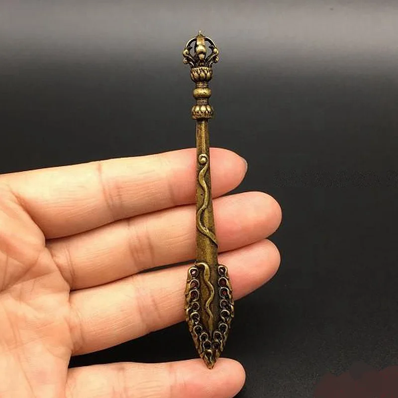 107Mm Curio China Bronze Nepal Vajra Exquisite Buddhism Manjuist Wisdom Sword Glaive Pendant Statues for Decoration Collection