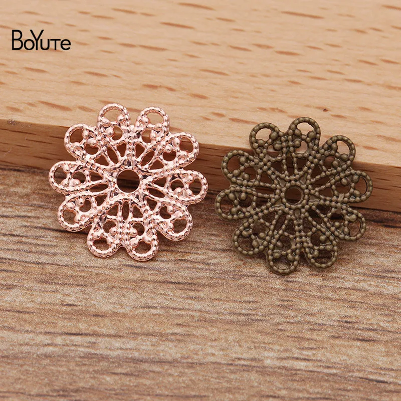 BoYuTe (100 Pieces/Lot) 17MM Flower Metal Brass Filigree Materials Diy Handmade Jewelry Findings Components