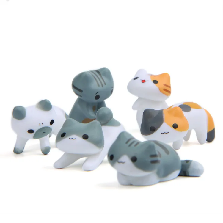 6 teile/satz Tier Kawaii Katze Figur Schreibtisch Auto Ornamente Kätzchen Nette Puppe Modell Fee Garten Moos Miniatur Handwerk Decor Zubehör