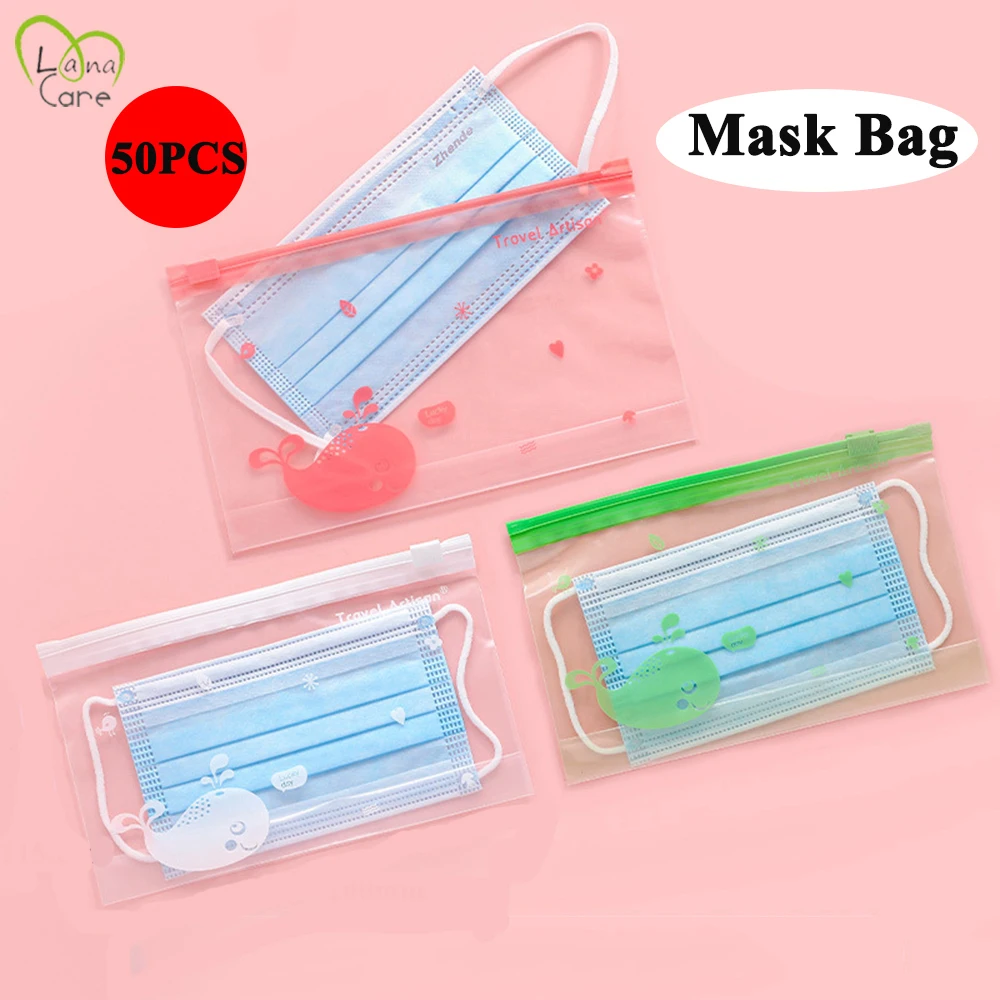 

50PCS Mask Bag Portable Disposable Face Mask Container Bag Dustproof Mask Bag Safe Pollution-Free Mask Storage Bag Muilti-use