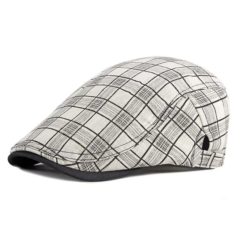 2024 Cotton Solid Plaid Newsboy Caps Flat Peaked Cap Men and Women Painter Beret Hats 16