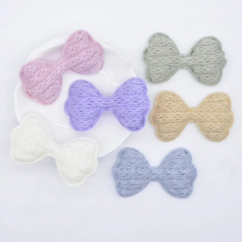 12Pcs 55*32mm Knitting Pattern Plush Bow Tie Applique for Clothes Hat Sewing Patches DIY Headwear Hair Clips Bow Accessories P94