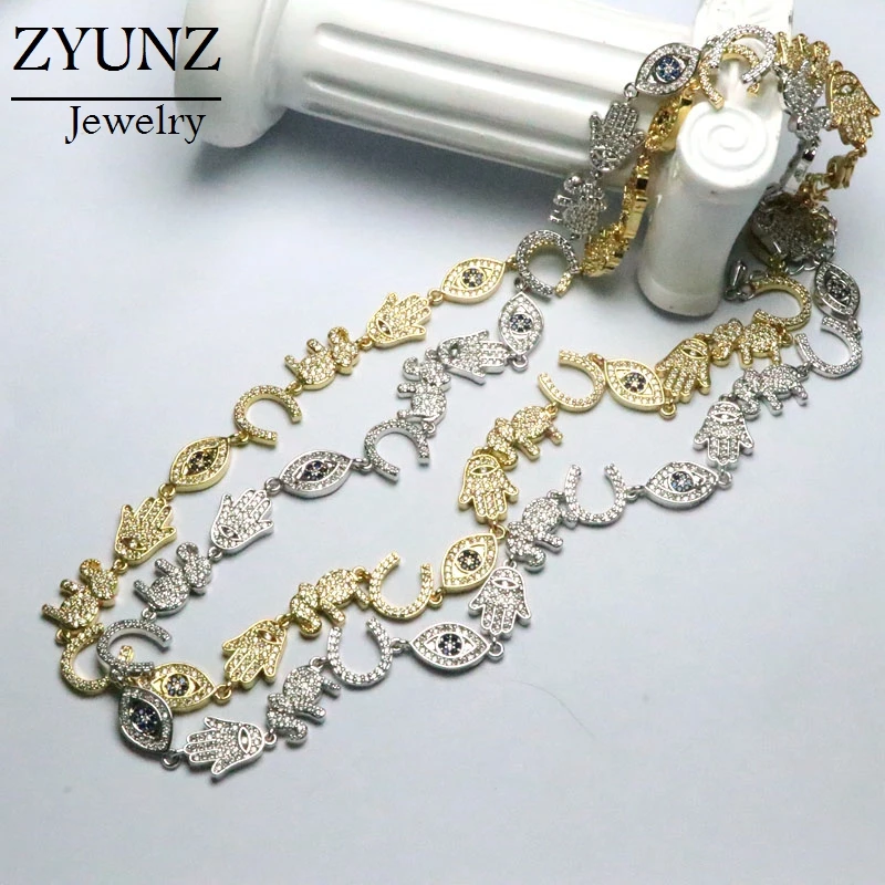 

2PCS, Gold Silver Color CZ Link Chain Necklace, Good Luck, Eye Necklace, Moon, Star, Heart, Choker Necklace, Bohemian Jewelry