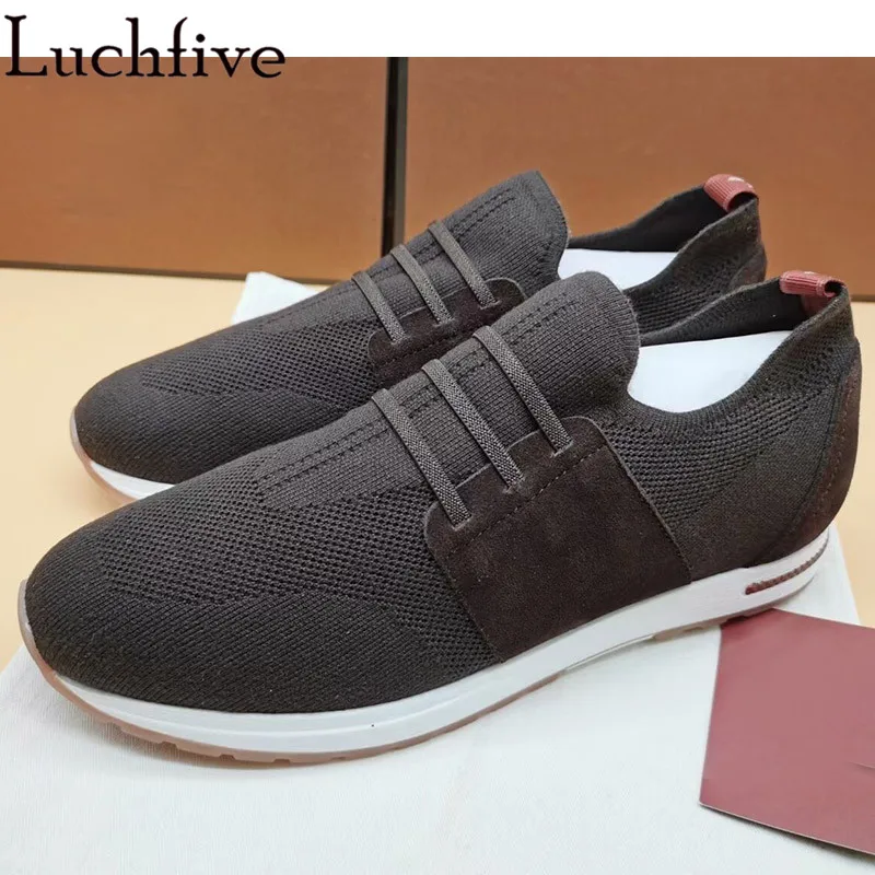 Men Knitted lace-up loafer Flat Shoes comfortable leisure Elastic slip-on Run Shoes Hot Sale Casual Brand Sneakers Shoes for man