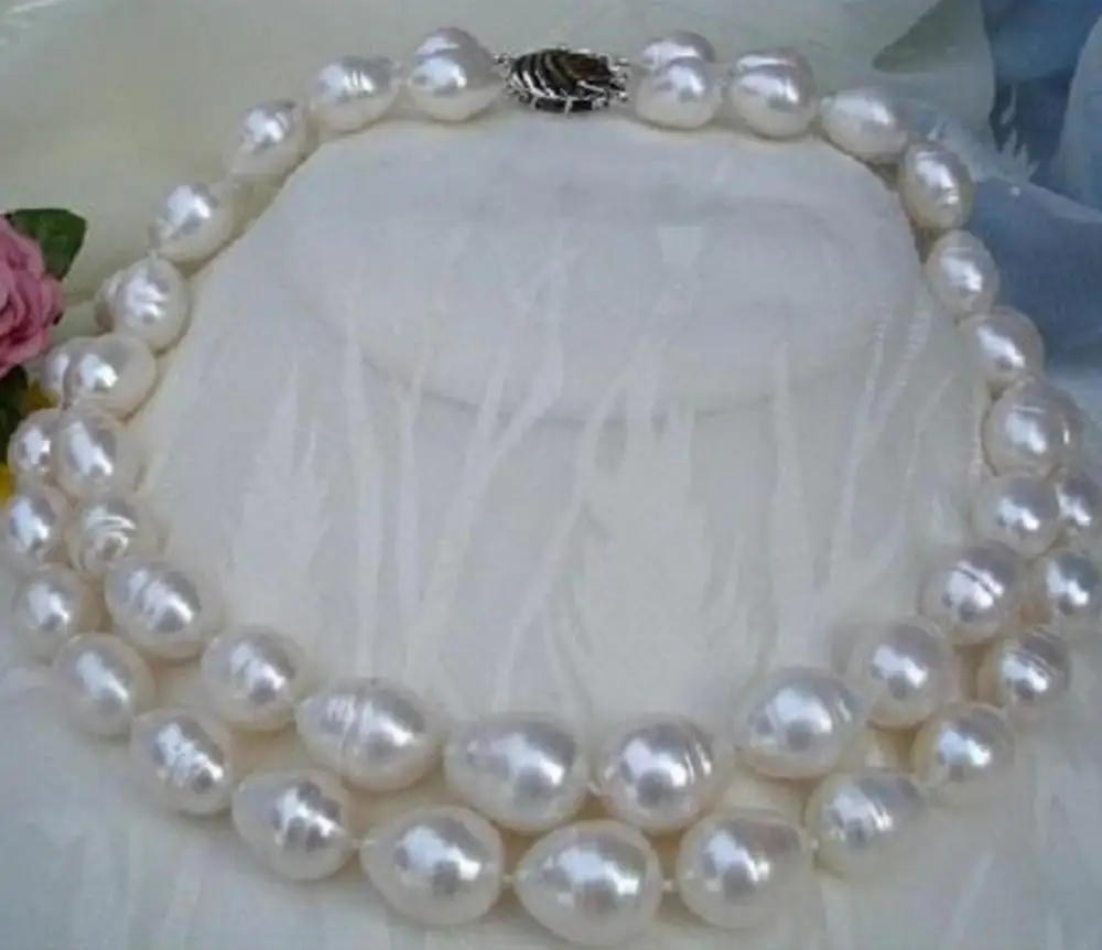 

Free shipping double strands 9-10mm freshwater natural white baroque pearl necklace 18"19"