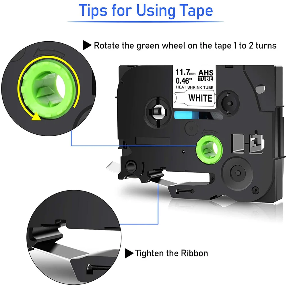 10PK Heat Shrink Tube Tape Compatible for Brother P-touch HSe-211 HSe-221 HSe-231 HSe-631 for Cable wrapping for PTE550W P750WVP