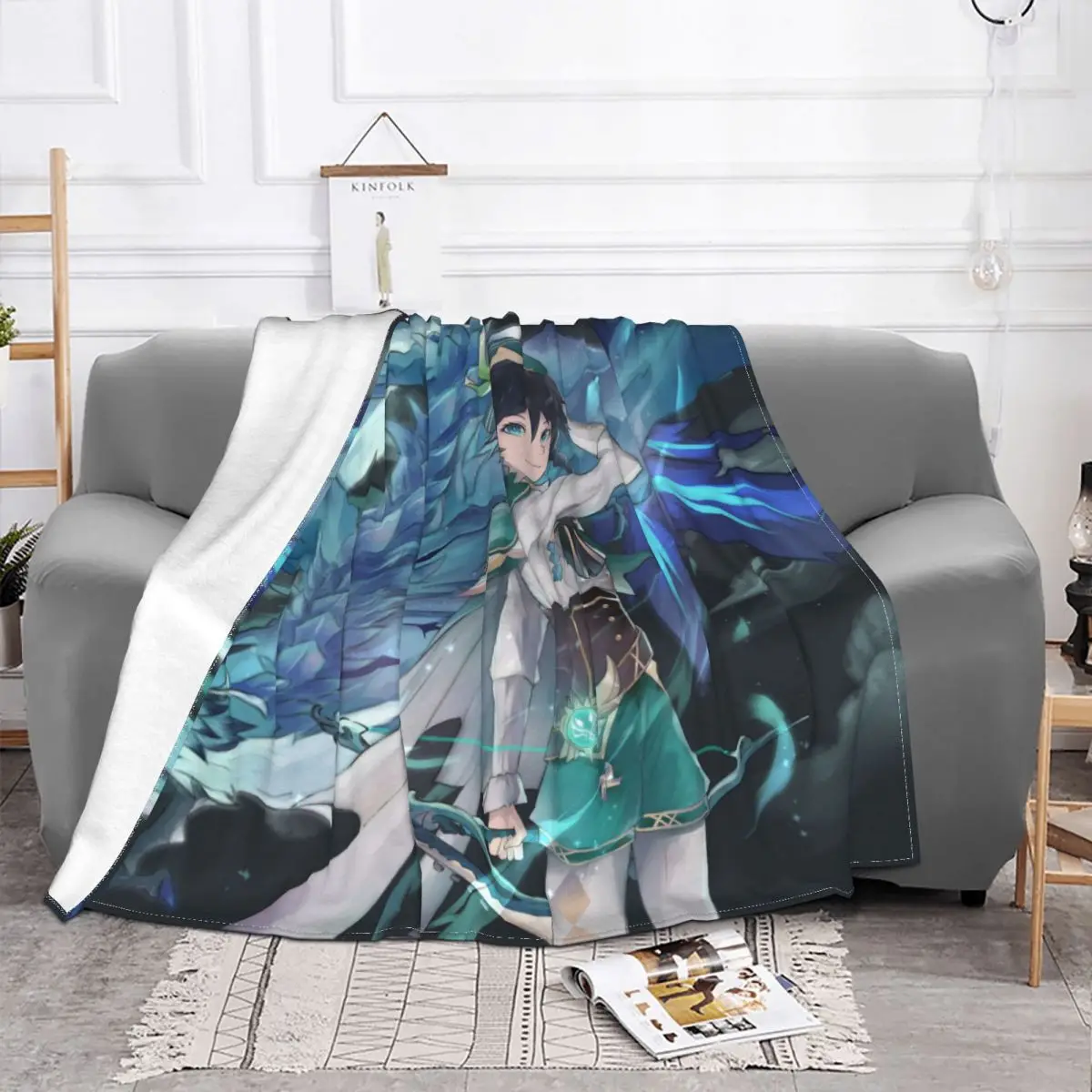 Venti Genshin Impact Blanket Fleece Anime Manga Warm Throw Blankets for Home Couch Bedspread