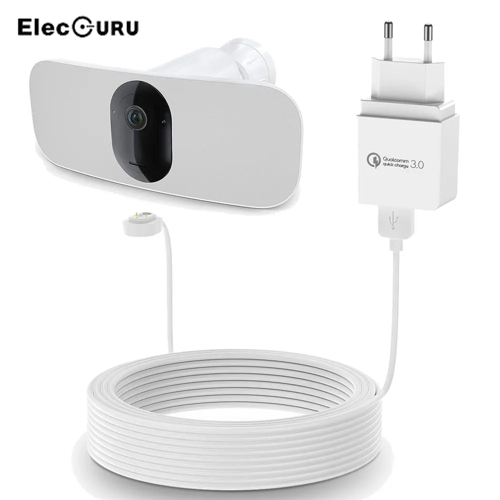 Waterproof 30ft/9m Charging Cable with Adapter for Arlo Pro 3 Floodlight Camera,Weatherproof QC 3.0 Fast Charging Charger,White