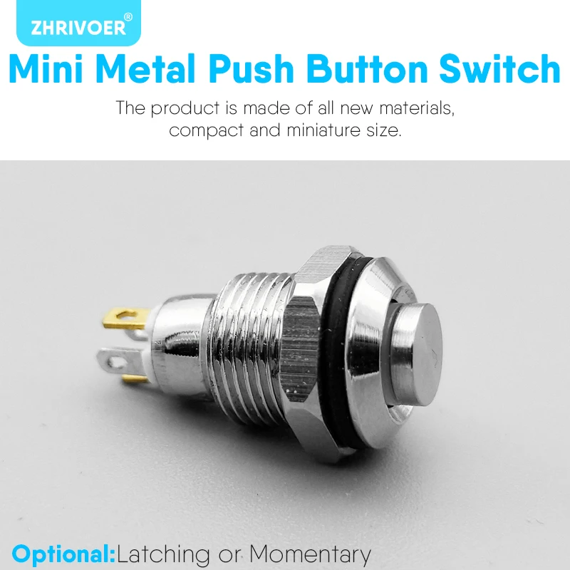 1pc 10mm With LED indicator Self-reset Momentary Self-locking Latching Metal Push Button Switch 4pins high head 3v5v12v24v220v