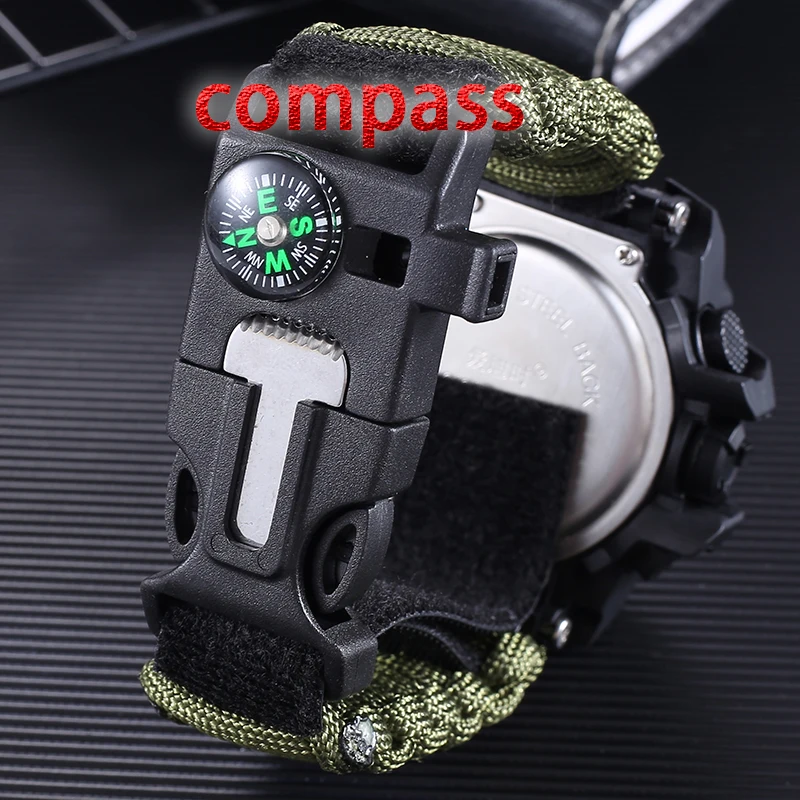 ADDIES Military Survive Outdoor LED Digital Watch  Multifunction Compass Whistles Waterproof Quartz Army Watch relogio masculino