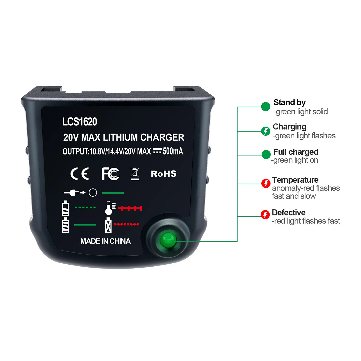 Imagem -05 - Carregador de Bateria de Lítio para Black & Decker 10.8v 14.4v 18v 20v Serise Lbxr20 Broca Elétrica Chave de Fenda Acessório da Bateria Lcs1620