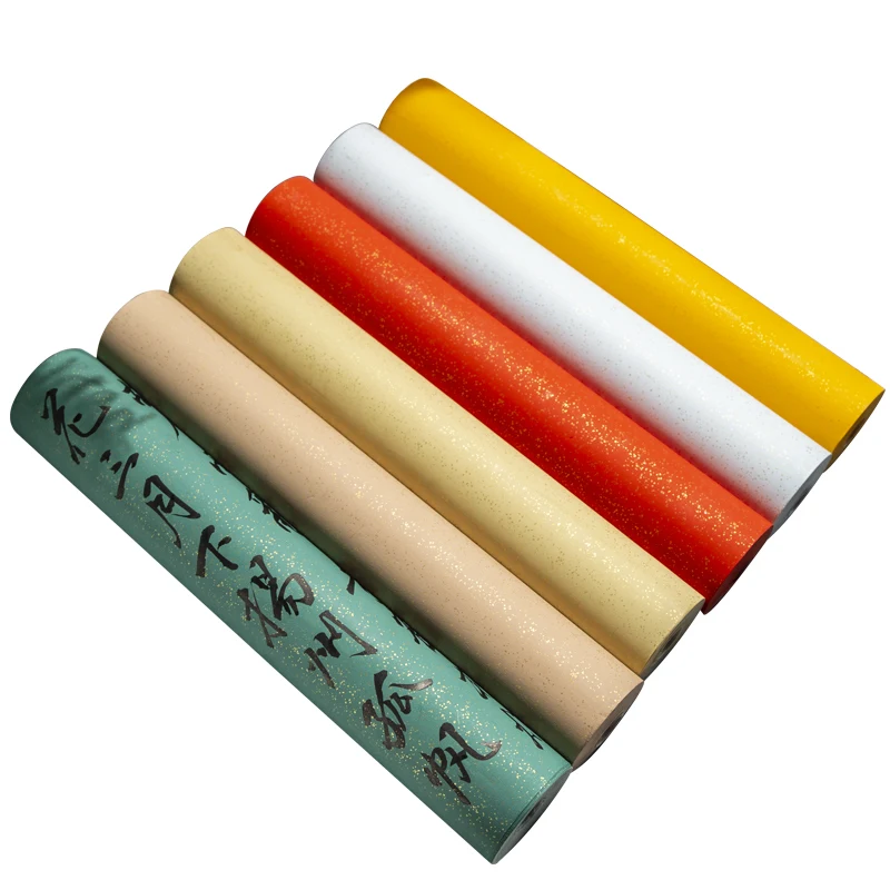 20m Long Scroll Xuan Paper Batik Gilt Antique Half-Ripe Rice Paper Brush Writing Thicken Xuan Paper with Gold Spotted