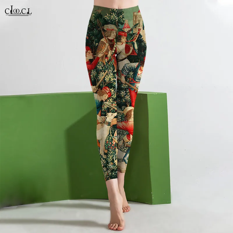 CLOOCL Legging Wanita Celana Yoga Gambar Seni Agama EUR Legging 3D Elastisitas Pinggang Tinggi untuk Wanita Celana Kebugaran