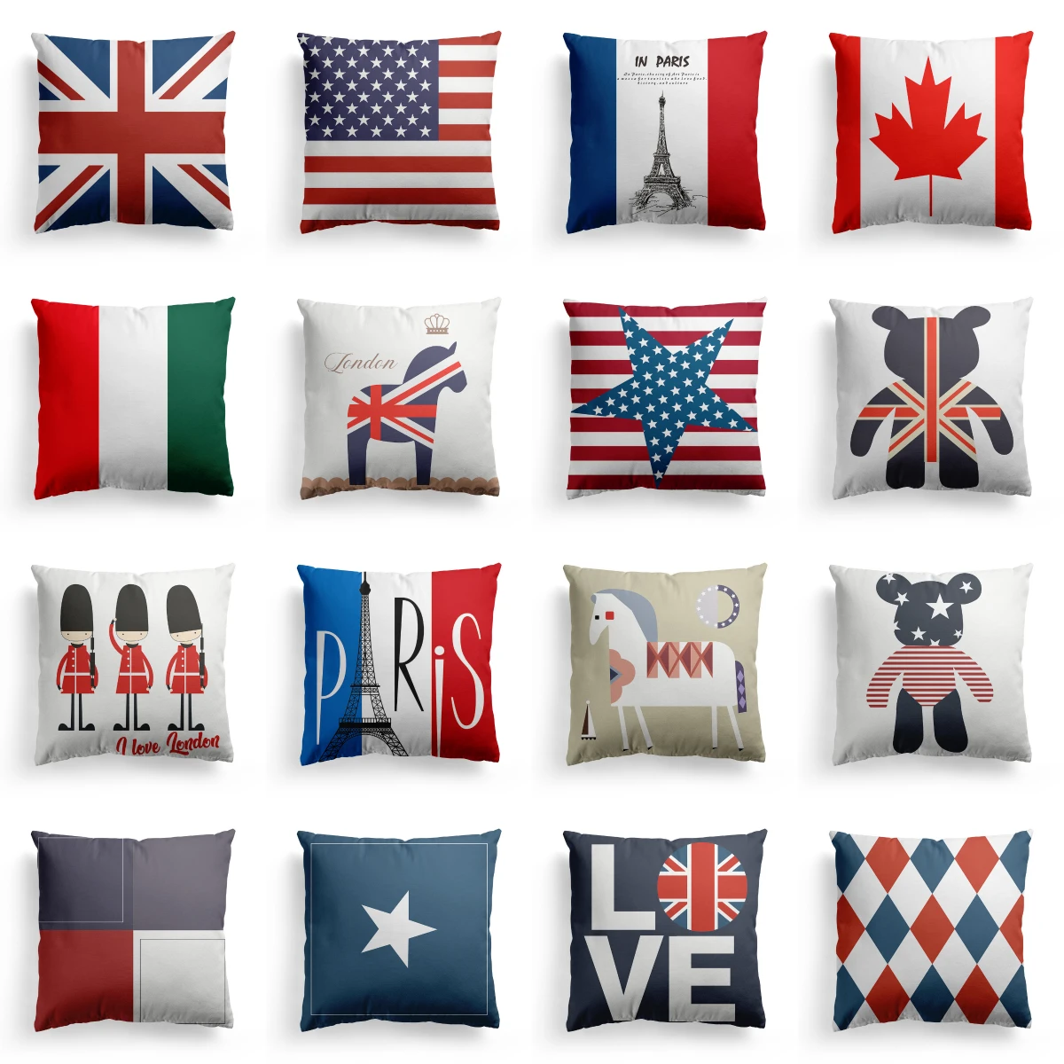 Euro American Style National Flags Cartoon Print Cushion Covers Modern Decorative Throw Pillows Cases for Couch Livingroom Decor