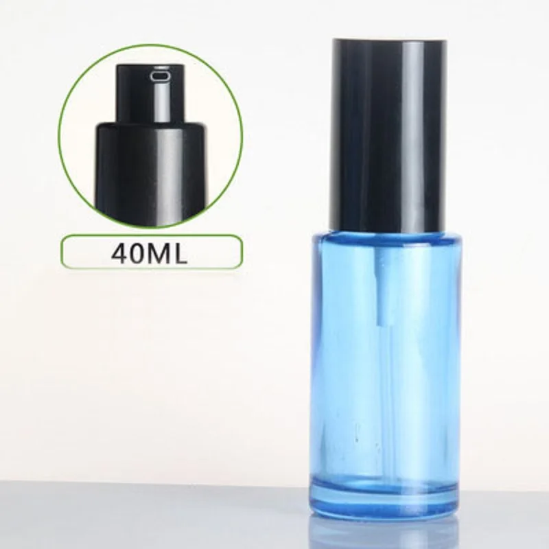40ml frosted/green/blue/white glass bottle with black pump lid for serum/lotion/emulsion/foundation/skin care  cosmetic packing