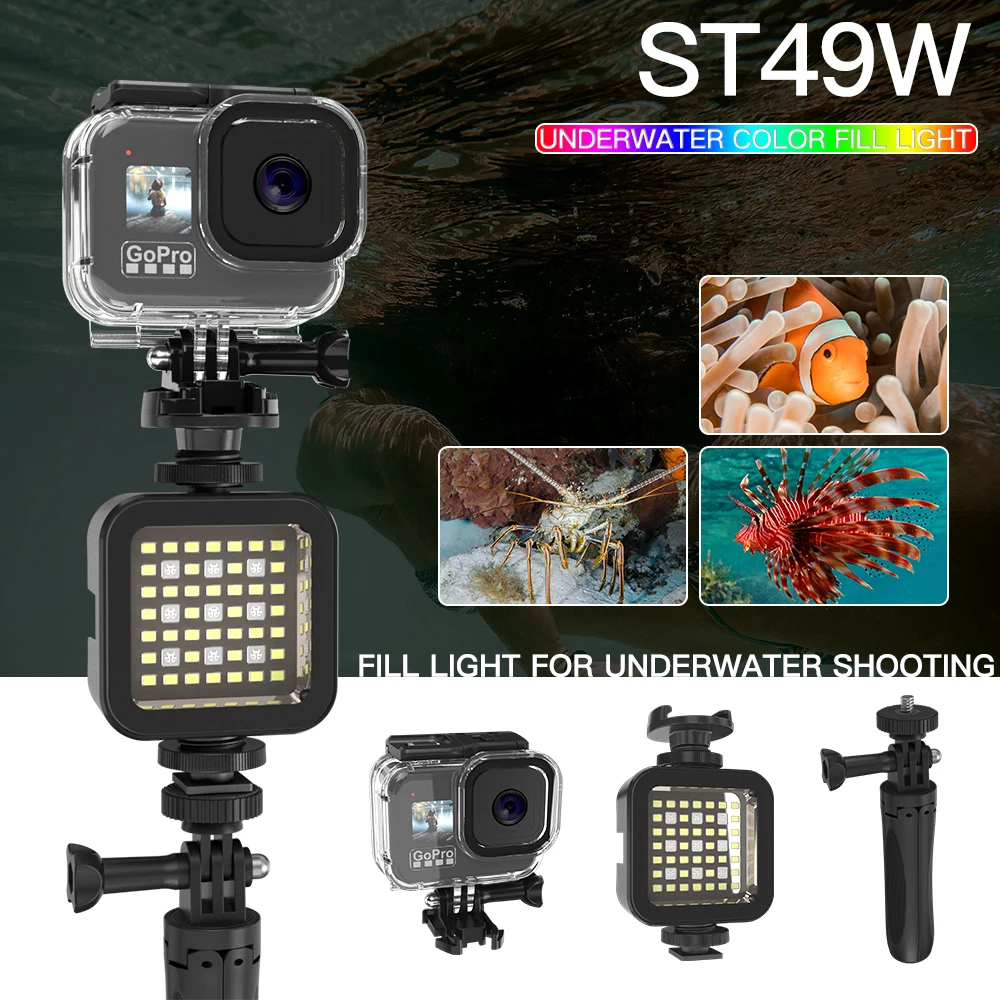 Waterproof RGB Fill Light Rechargeable LED Camera Video Light 40m/130ft Underwater Photography Lighting for Gopro Action Camera