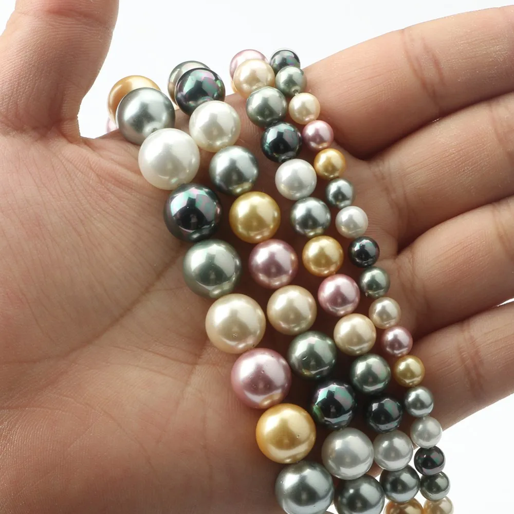 

Natural Shell Pearls Beads Grey White Black Round Loose Spacer Bead For DIY Jewelry Making Bracelet Accessories 15'' 6 8 10 12mm