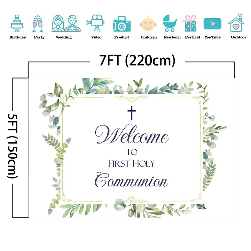 Arrière-plan de baptême pour nouveau-né, décor de feuille verte de bénédiction de dieu, première Communion, anniversaire d'enfant, Baby Shower, stand Photo d'arrière-plan