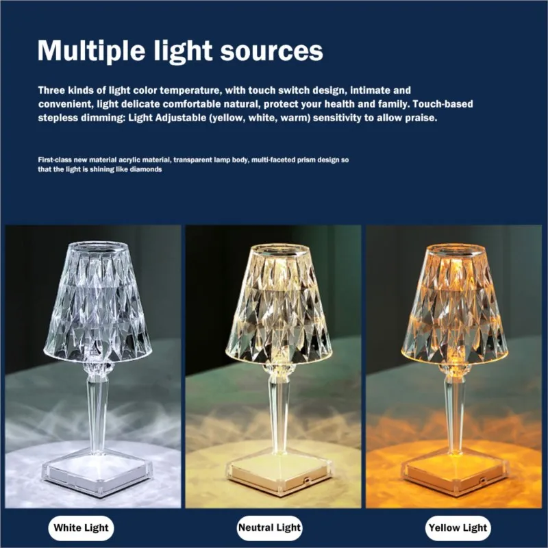 Rechargeable Night Light USB Crystal Desk Lamp Led Table Lamp Home Decor Nights Lights Lamp Indoor Lighting Xmas Decoration