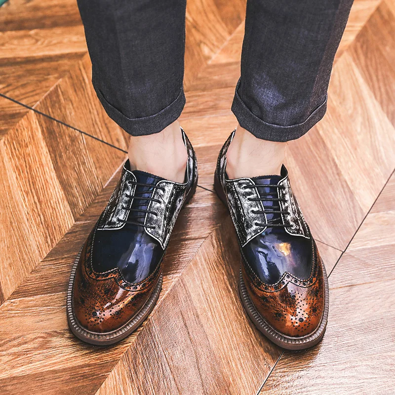 Yomior British Fashion Men Shoes Vintage Formal Dress Leather Shoes Autumn Office Party Wedding Loafers Brogue Shoes Oxfords