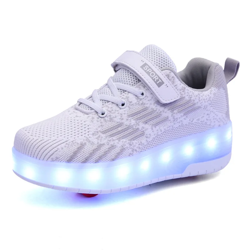 Children's Inine Roller Skates Sneaker Shoes, Flash LED Light Frame, Breathable USB Sneakers ,Girls and Boys, 5 - 14 Years Old